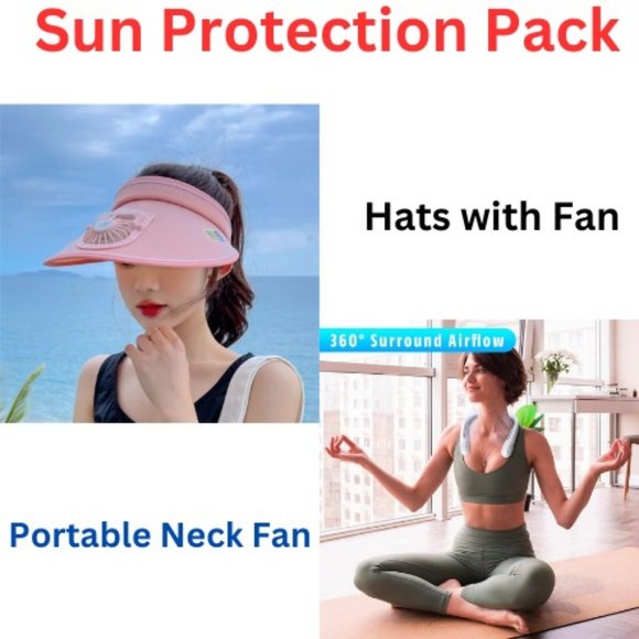 Sun Visor Hats with Fan & Portable Neck Fan Pack - Picture 1 of 7